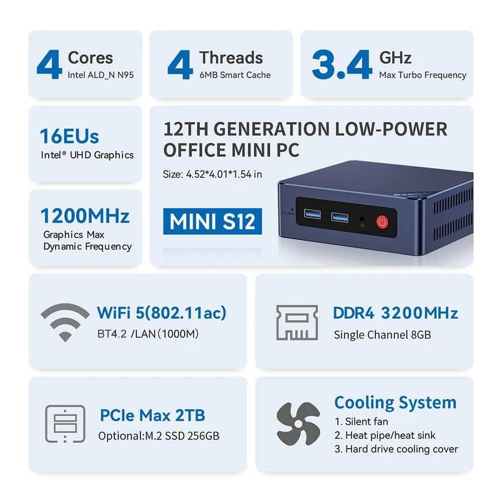 Beelink Mini S12 Pro Intel N100 NVME Mini S12 Intel 12th Gen N95