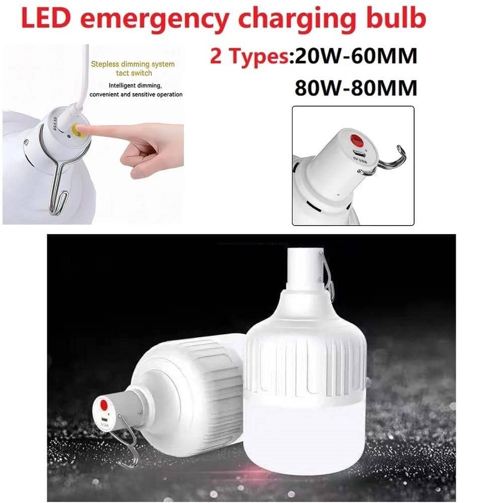 80 W lauko USB įkraunama LED avarinė nakties lemputė su