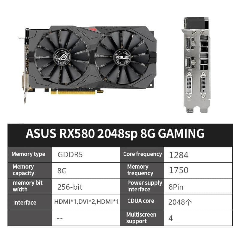 Asus AMD RX580 8G GDDR5 256 bitų žaidimų stalinio kompiuterio grafikos ...