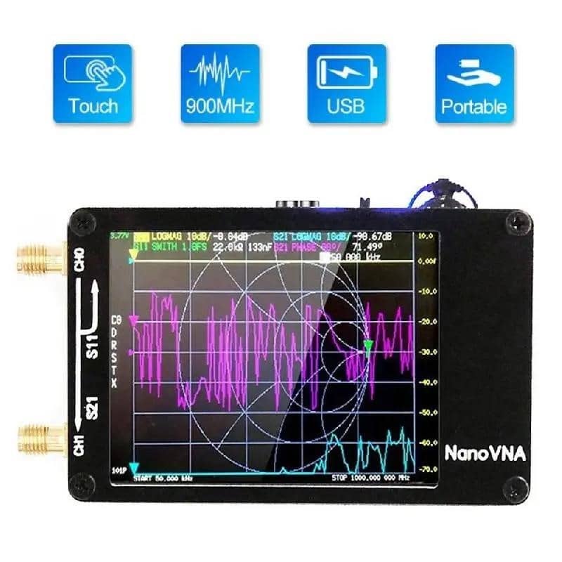 Elikliv NanoVNA-H Antennenanalysator (10 KHz – 1,5 GHz) – Vektor- Netzwerkanalysator Mit Touchscreen, Für SWR, Phase, Smith-Diagramm & Mehr – Inkl. Zubehör