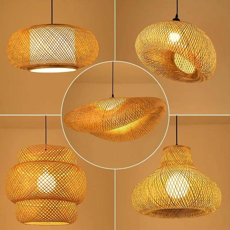 ZK50 LED rankų darbo rotango liustra apvali šiaudinė kepurė