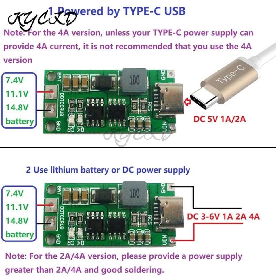 C tipo 2S 3S 4S 8,4 V 12,6 V 16,8 V „Step-Up Boost