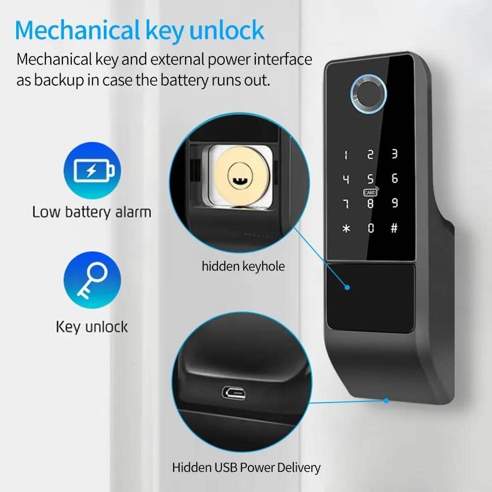 IP65 vandeniui atsparus „TTLock“ pirštų atspaudų išmanusis durų ...