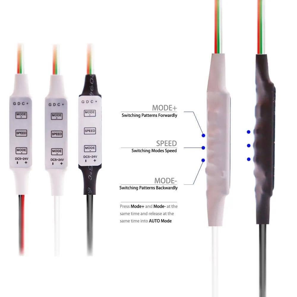 Mini WS2812B WS2811 LED pikselių juostos šviesos valdiklis 3 klavišai ...