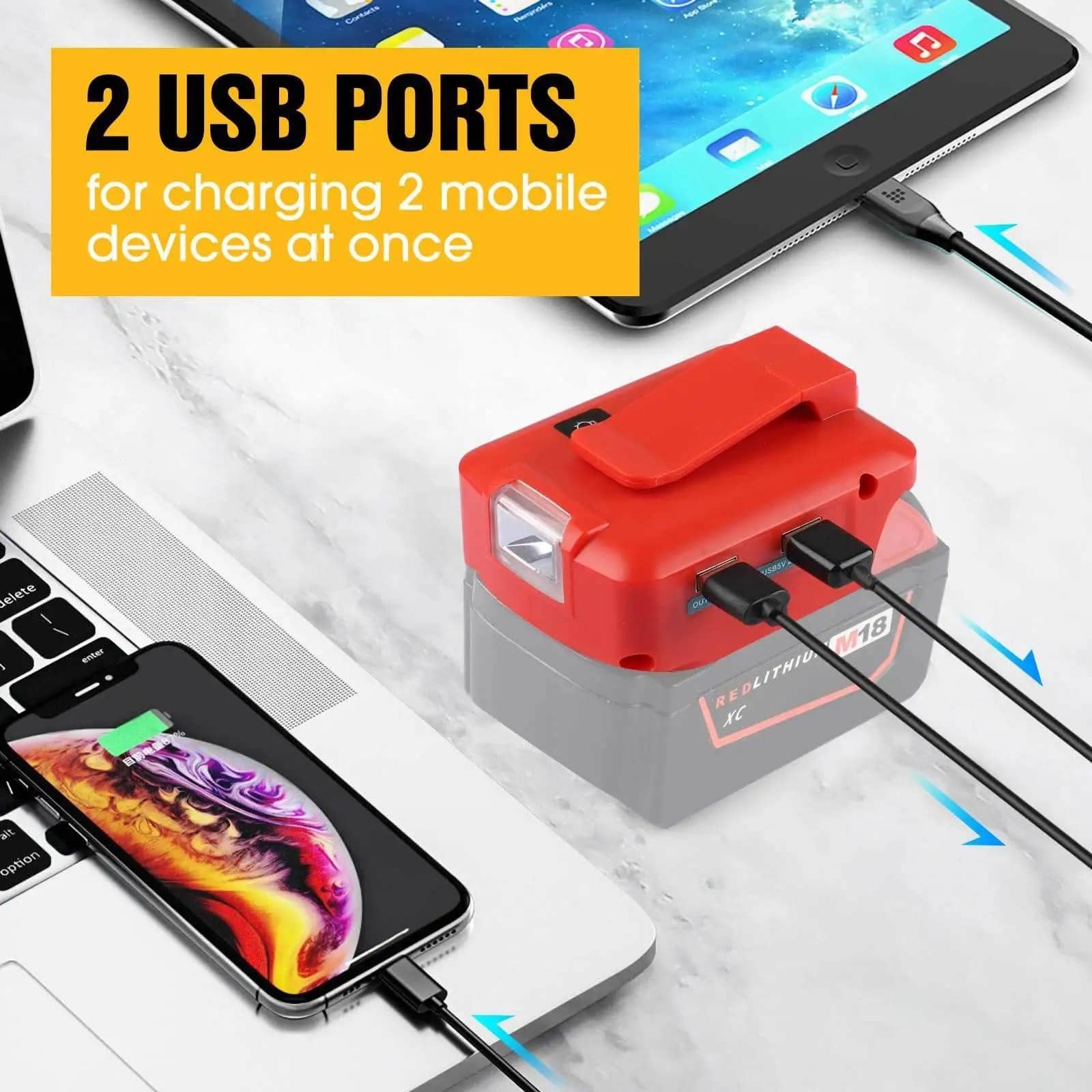 14,4 V 18 V liūto akumuliatoriaus dvigubas USB 5 V 12 V keitiklio